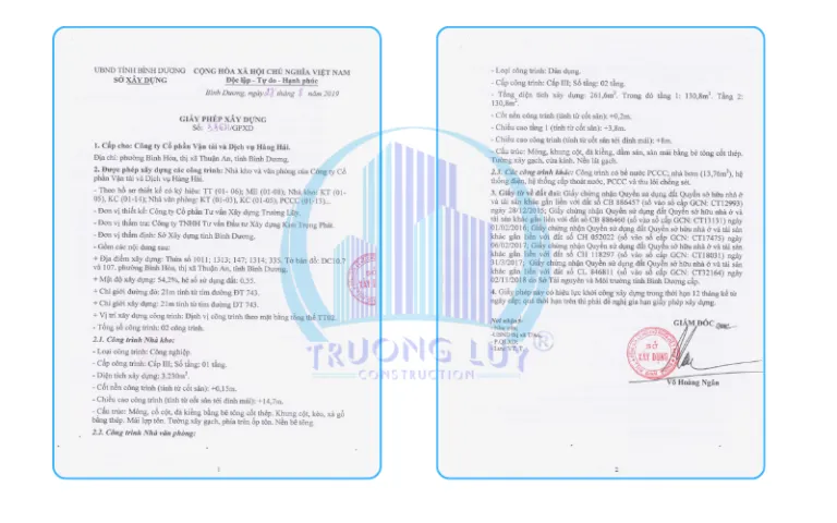 giấy phép xây dựng nhà kho và văn phòng Thuận An