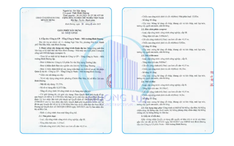 giấy phép xây dựng khu liên hợp xử lý chất thải rắn nam bình dương