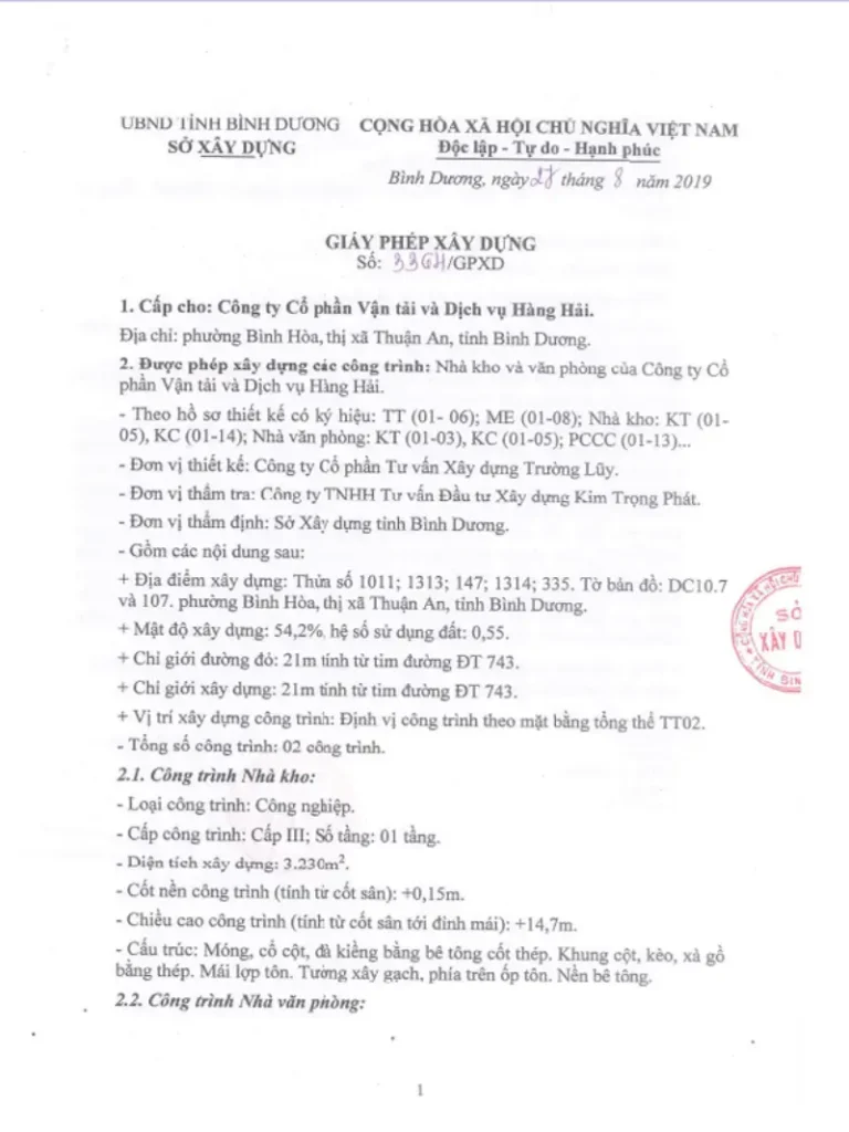 Giấy phép xây dựng nhà kho và văn phòng