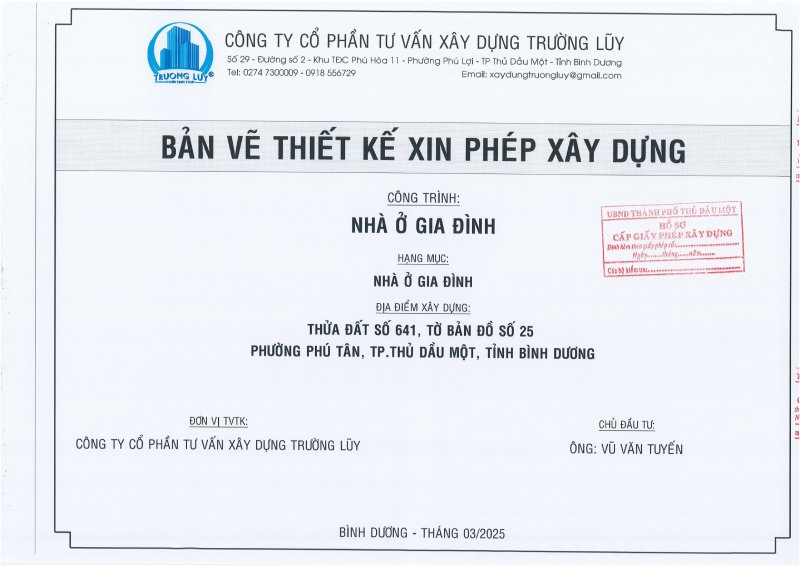 Bản vẽ xin phép xây dựng nhà ở Vũ Văn Tuyền