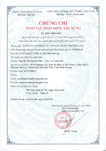 Chứng chỉ thi công công tác xây dựng hạng 2